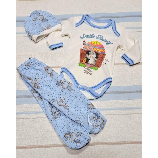 Бебешки комплект 3части в бяло и синьо Зайо Бебешки комплект 3части в бяло и синьо Зайо
