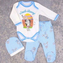 Бебешки комплект 3части в бяло и синьо Зайо Бебешки комплект 3части в бяло и синьо Зайо