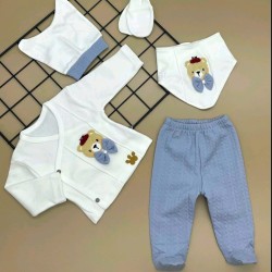 Бебешки комплект 5части в бяло и синьо Мечо с папионка 0-3м Бебешки комплект 5части в бяло и синьо Мечо с папионка 0-3м