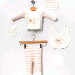 Бебешки комплект 5части в бяло и розово  Мече 0-3м