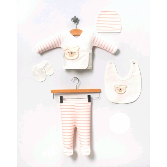Бебешки комплект 5части в бяло и розово  Мече
