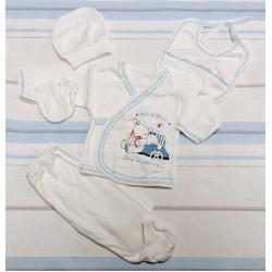 Бебешки комплект в бяло и синьо в кутия  Зайчета