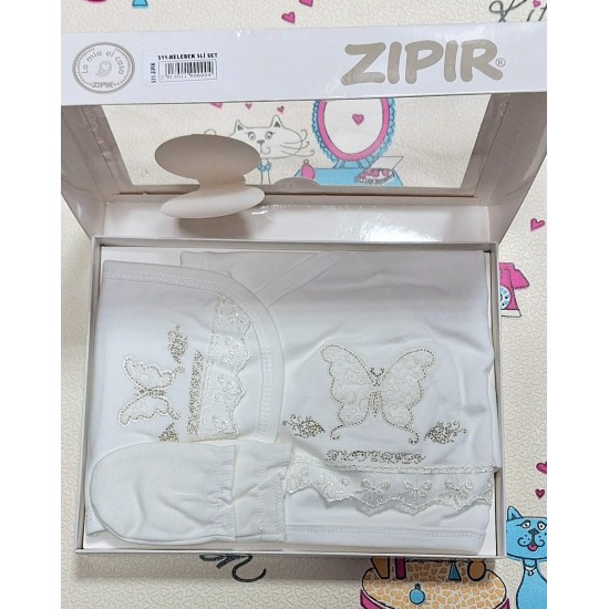 Луксозен бебешки комплект 5части в бяло ,,Пеперуда Луксозен бебешки комплект 5части в бяло ,,Пеперуда