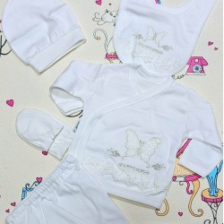 Луксозен бебешки комплект 5части в бяло Пеперуда Луксозен бебешки комплект 5части в бяло Пеперуда