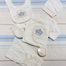 Луксозен бебешки комплект 5части в бяло и синьо  Корона