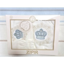Луксозен бебешки комплект 5части в бяло и синьо Корона Луксозен бебешки комплект 5части в бяло и синьо Корона