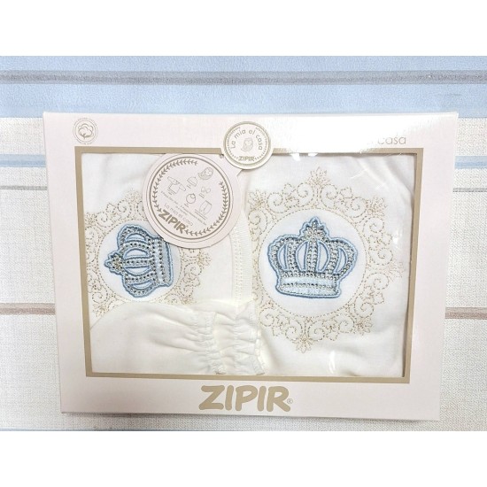 Луксозен бебешки комплект 5части в бяло и синьо ,,Корона Луксозен бебешки комплект 5части в бяло и синьо ,,Корона