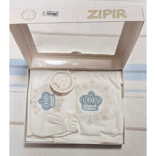 Луксозен бебешки комплект 5части в бяло и синьо ,,Корона Луксозен бебешки комплект 5части в бяло и синьо ,,Корона