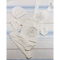 Луксозен бебешки комплект 5части за новородено в бяло в кутия  Корона