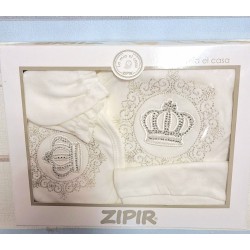 Луксозен бебешки комплект 5части за новородено в бяло в кутия Корона Луксозен бебешки комплект 5части за новородено в бяло в кутия Корона