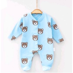 Бебешки памучен гащеризон в светло синьо с мечета