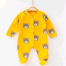 Бебешки памучен гащеризон в жълто с мечета Бебешки памучен гащеризон в жълто с мечета