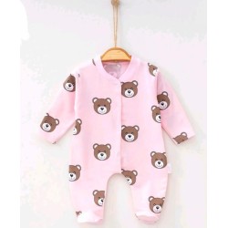 Бебешки памучен гащеризон в розово с мечета Бебешки памучен гащеризон в розово с мечета