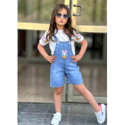 Детски летен дънков гащеризон с бяла тениска ,,Дейзи