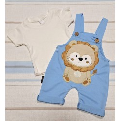 Бебешки летен гащеризон в светло синьо с бяла тениска  Лъвчо