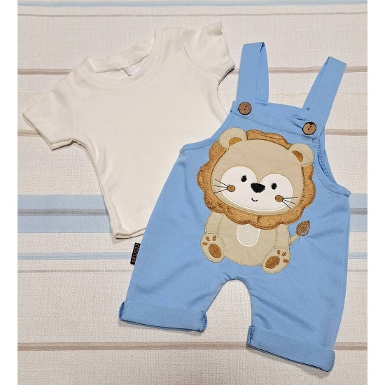 Бебешки летен гащеризон в светло синьо с бяла тениска ,,Лъвчо