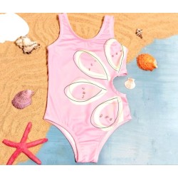 Детски светло розов бански с изрязано цвете 3-7г