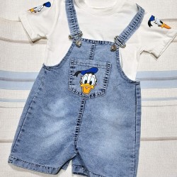 Детски летен дънков гащеризон с бяла тениска ,,Доналд Дък