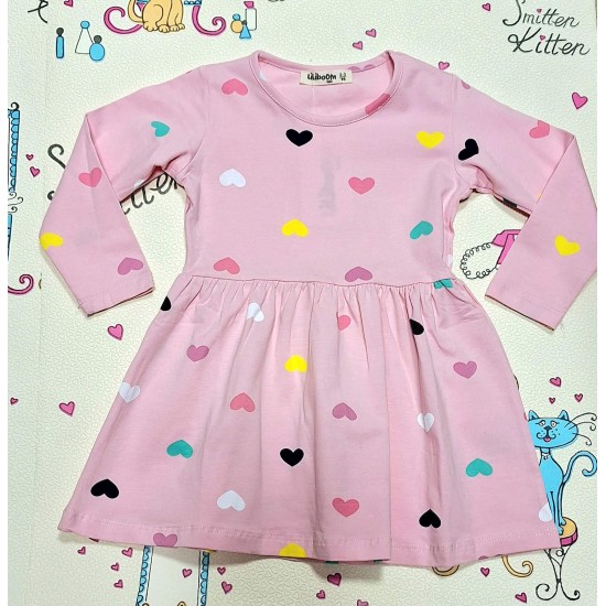 Детска рокля в розово с разноцветни сърца