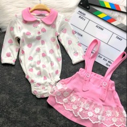 Бебешка рокля с боди в розово и бяло  Ягодка