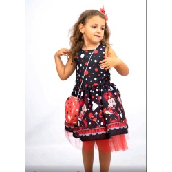 Детска официална рокля с тюл Мини Маус с чантичка и диадема Детска официална рокля с тюл Мини Маус с чантичка и диадема