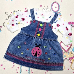 Детска дънкова рокля/сукман с блуза Калинка Детска дънкова рокля/сукман с блуза Калинка