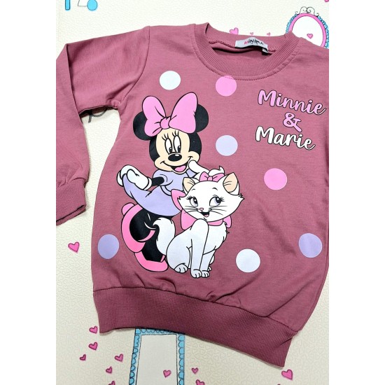 Детска блуза с Мини Маус и Котето Мари в цвят пудра Детска блуза с Мини Маус и Котето Мари в цвят пудра