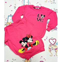 Детска блуза в малиново розово с Мини и Мики Маус с весел гръб