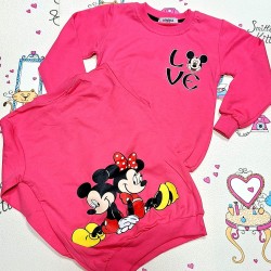Детска блуза в малиново розово с Мини и Мики Маус с весел гръб Детска блуза в малиново розово с Мини и Мики Маус с весел гръб