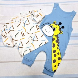 Бебешки памучен гащеризон с блуза  Жирафче