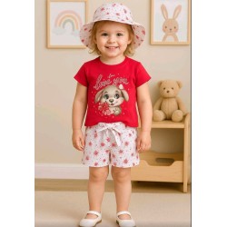 Детски летен комплект с шапка в червено и бяло ,,Зайченце