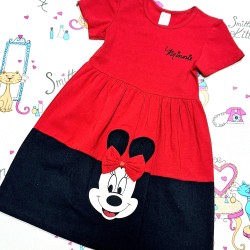 Детска лятна рокля в червено и черно с Мини Маус