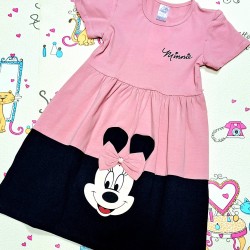Детска лятна рокля в розово и черно с Мини Маус