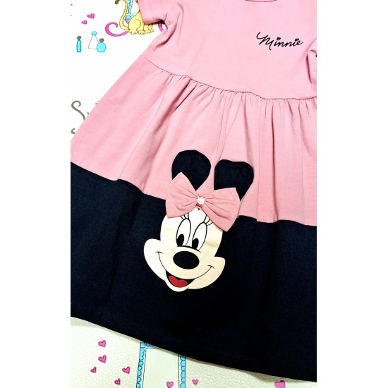Детска лятна рокля в розово и черно с Мини Маус