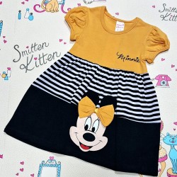 Детска лятна рокля в жълто и черно райе с Мини Маус