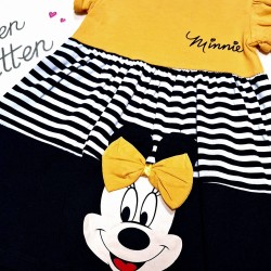 Детска лятна рокля в жълто и черно райе с Мини Маус