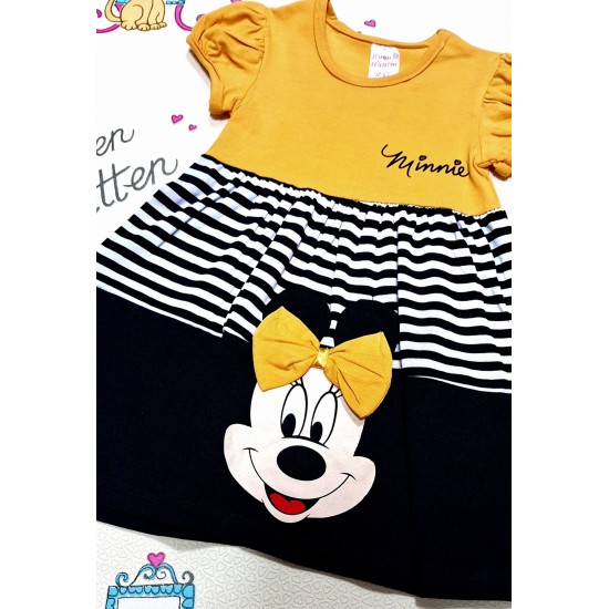 Детска лятна рокля в жълто и черно райе с Мини Маус Детска лятна рокля в жълто и черно райе с Мини Маус