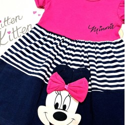 Детска лятна рокля в цикламено и черно райе с Мини Маус