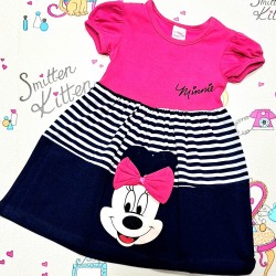 Детска лятна рокля в цикламено и черно райе с Мини Маус