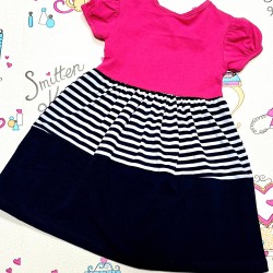 Детска лятна рокля в цикламено и черно райе с Мини Маус