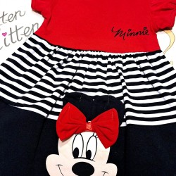 Детска лятна рокля в червено и черно райе с Мини Маус