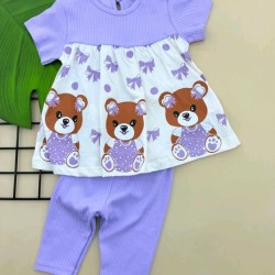 Бебешки летен комплект с клинче в лилаво и бяло Мечета Бебешки летен комплект с клинче в лилаво и бяло Мечета