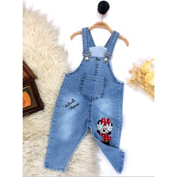 Детски дънков гащеризон с Мини Маус с червена панделка Детски дънков гащеризон с Мини Маус с червена панделка