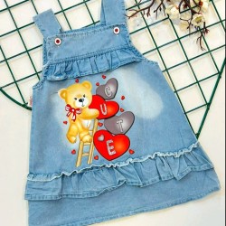 Детски дънков сукман с мече с балони Детски дънков сукман с мече с балони