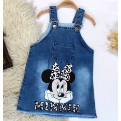 Детски дънков сукман с Мини Маус с леопардова панделка Детски дънков сукман с Мини Маус с леопардова панделка