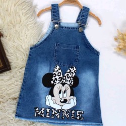 Детски дънков сукман с Мини Маус с леопардова панделка Детски дънков сукман с Мини Маус с леопардова панделка