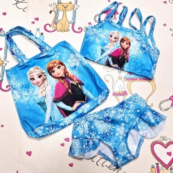 Детски бански 2 части в синьо с чанта  Елза и Ана