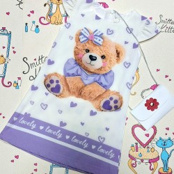 Детска лятна рокля в лилаво с мече и чантичка