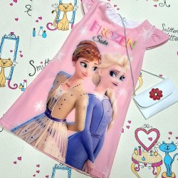 Детска лятна рокля в розово  Елза и Ана