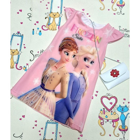 Детска лятна рокля в розово  Елза и Ана